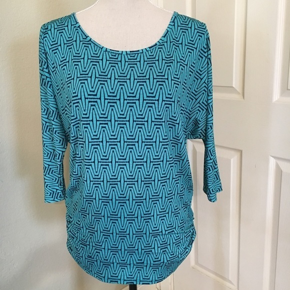41Hawthorn - NWT - Teal Green Berneen Geometric Pattern Dolman Knit Top - Sz M - Picture 1 of 8